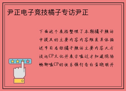 尹正电子竞技橘子专访尹正